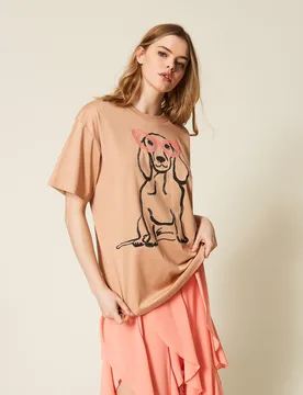 T-shirt oversize MYFO avec imprimé et broderie - Actitude by Twinset - FashionsVida