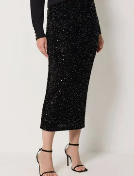 Women's Sequin Velvet Maxi Skirt in Black Size: 10 - Black - Size: 10 - M&Co - FashionsVida