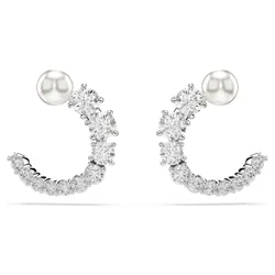Orecchini a cerchio Matrix, Crystal Pearl, Taglio Round, Bianchi, Placcato rodio OS