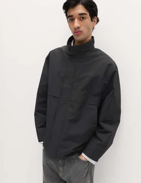 Cotton Rich Boxy Funnel Neck Bomber Jacket Black male - M&S - FashionsVida