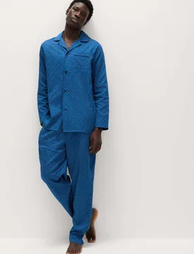Pure Cotton Foulard Print Pyjama Set Blue Mix male - M&S - FashionsVida