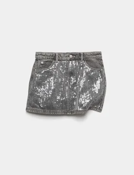 Denim Sequin Mini Skirt (6-16 Yrs) Light Grey female - M&S - FashionsVida