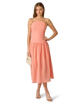 Women's Seersucker Midi Dress in Coral Size: 14 - Coral - Size: 14 - Adrianna Papell - FashionsVida
