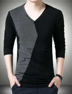New Spring and Autumn Fashion Trend V-neck Panel Contrast Color Fashion Warmth Oversized Slim Fit Men's Bottom Shirt - Aliexpress - FashionsVida