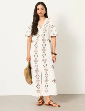 SOLENE EMB MIDI DRES Ivory Mix female - Fatface - FashionsVida