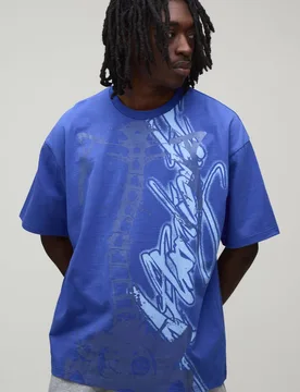 Herren Afterlight Tonal Im Dunkeln Leuchtendes Bedrucktes Kurzarm-Oberteil Electric Blue Größe Medium - boohooMAN - FashionsVida