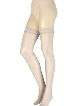 Women's 1 Pair Licorice Floral Net Hold Ups Oil Large / Extra Large - Grey - Size: Large - Trasparenze - FashionsVida