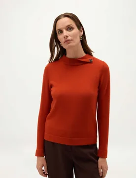 Merino Rich Roll Neck Button Detail Jumper Dark Orange female - Hobbs - FashionsVida