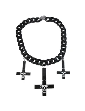 Kreepsville Gothic Halskette Kreuz Totenschädel schwarz-weiss - Ripper Merchandise LTD - KF - FashionsVida