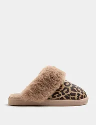 Suede Leopard Print Mule Slippers Brown Mix female