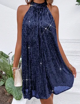 Vestido elegante de mujer con cuello halter y lentejuelas de unicolor XL - Shein - FashionsVida