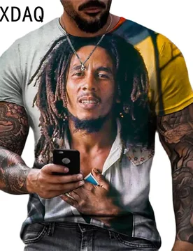 Oversized Men's T-shirt Cool Rock Bob Marley Print Tops Summer O-neck Short Sleeve Street Hip-hop Shirt Personality Men Clothing - Aliexpress - FashionsVida