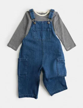 Piece Denim Dungaree Outfit (0-3 Yrs) Denim Mix male - M&S - FashionsVida
