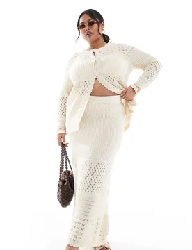Womens Crochet Maxi Skirt Co-Ord In Cream - Size Medium - Vero Moda Curve - FashionsVida