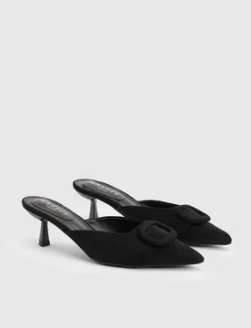 Womens Paige Faux Suede Buckle Detail Kitten Heel Courts - Black - Size Uk 3 - Wallis - FashionsVida