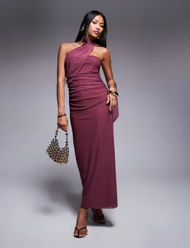 Womens Bandeau Mesh Maxi Dress With Scarf Detail In Dusky Pink - Size X-Small - ASOS DESIGN - FashionsVida