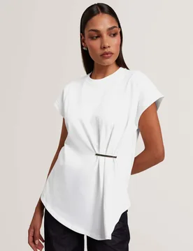 Pure Cotton Crew Neck Gathered T-Shirt White female - Ted baker - FashionsVida
