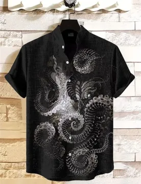 Men's Squid Tentacle Pattern Printed Short Sleeved Linen Shirt Harajuku Streetwear Hip-hop Button Up Shirt Ropa Hombre - Aliexpress - FashionsVida