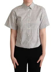 Womens Shirt Short Sleeve Collared Blouse - Ivory Cotton - Size Eu 34 (Womens)