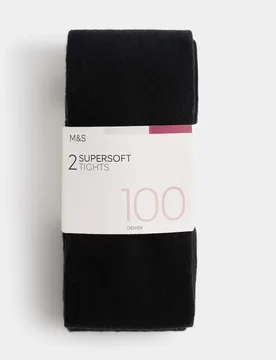 Pack 100 Denier Supersoft Opaque Tights Black female - M&S - FashionsVida