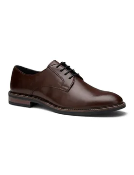 Mens Black Leather Plain Toe Derby Lace-Up Shoes - Tanner - Dark Brown - Size Eu 45 - John White - FashionsVida