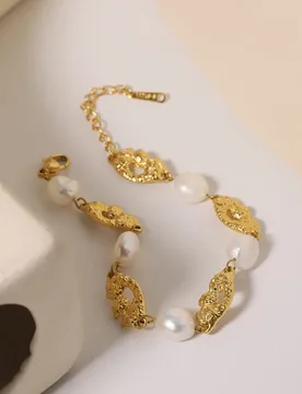 Golden Stainless Steel Bracelet Chain Vintage textured pearl bracelet Bracelet For Men Women Birthday Festival Gifts TB0010 - Aliexpress - FashionsVida