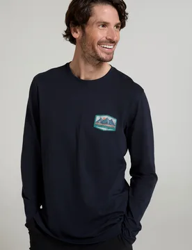 Mountain Badge' Mens Graphic Top Cotton Long Sleeve Everyday Casual Tee Navy - Size 4xl - Mountain Warehouse - FashionsVida