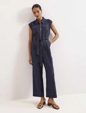 Luiza Denim Belted Wide Leg Jumpsuit Blue female - Phase Eight - FashionsVida