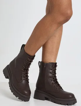 Womens Chunky Lace Up Hiker Boots - Brown - Size Uk 3 - Boohoo - FashionsVida
