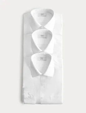 Pack Slim Fit Easy Iron Long Sleeve Shirts White male - M&S - FashionsVida