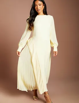 Women's Petite Long Sleeve Pleated Crepe Midaxi Dress in Lemon Size: 10 - Lemon - Size: 10 - Coast - FashionsVida