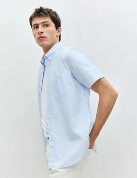Camisa de hombre manga corta de algodón lisa - Dustin - FashionsVida