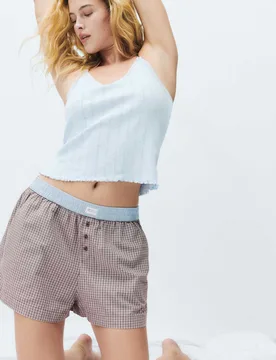 Pure Cotton Poplin Checked Pyjama Shorts Burgundy female - M&S - FashionsVida