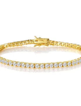 Pulsera de tenis chapada en oro de 18K con circonita cúbica, pulsera con colgante de circonita cúbica de 3mm, unisex 9 pulgadas - Shein - FashionsVida
