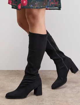 Women's Rylee Faux Suede High Block Heel Sock Knee Boots in Natural Black Size: 3 - Natural Black - Size: 3 - OASIS - FashionsVida