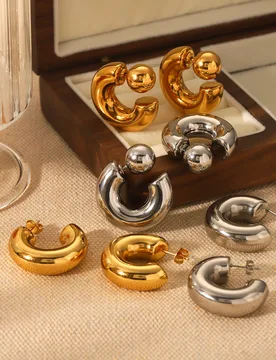 K Gold Plated Chunky Hoop Earrings for Women 316L Stainless Steel Waterproof Tarnish Free C Wear Lightweight Trendy Earrings - Aliexpress - FashionsVida