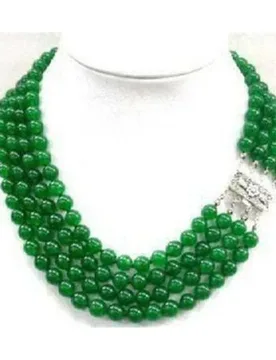 Beautiful 4 Rows 8mm Natural Green Jade Round Gemstone Beads Necklace 17-20" AAA - Aliexpress - FashionsVida