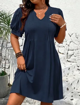 Vestido de talla grande para mujer de manga corta, unicolor, con cintura definida, casual para uso diario 0XL - Shein - FashionsVida