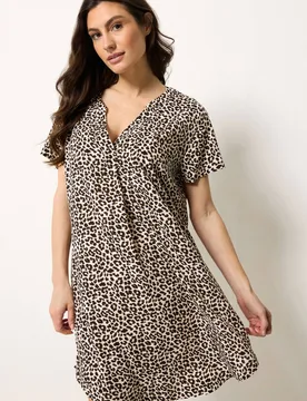 Women's Animal Print Notch Neck Midi Dress in Brown Size: 14 - Brown - Size: 14 - M&Co - FashionsVida