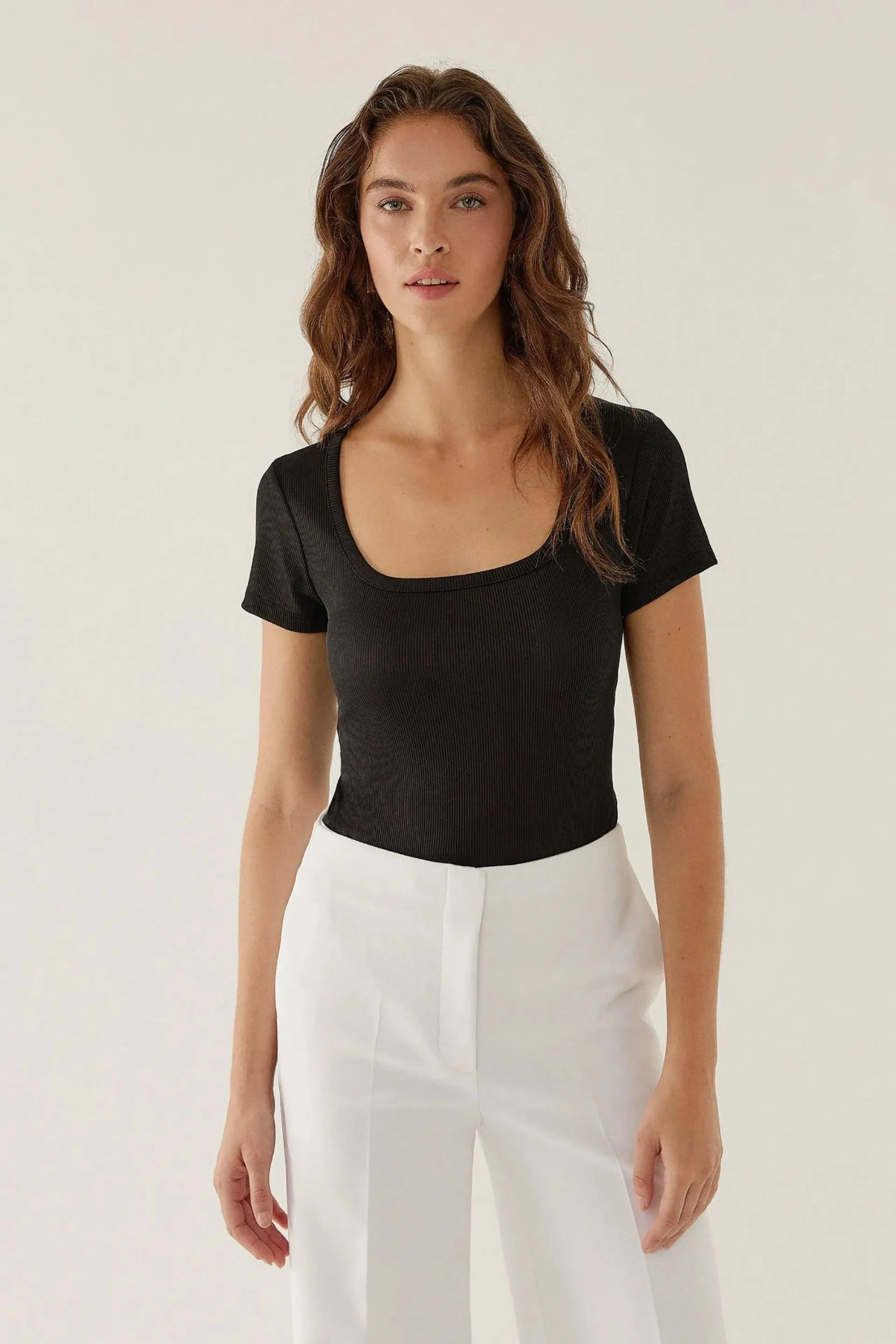 Womens Slim Fit Crew Neck Bodysuit - Black - Size Medium - Hiccup - FashionsVida