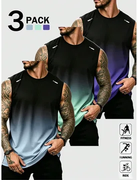 Camisetas sin mangas de 3 piezas con degradado para hombres para fitness y deportes de correr en verano XXS - Shein - FashionsVida