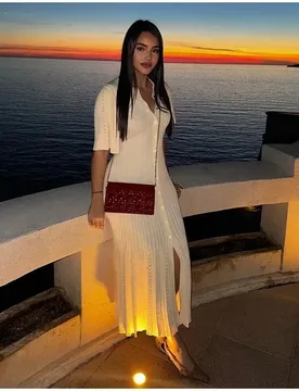 Short-Sleeve Button-Front Knit Dress Women's Pleated Long Dresses Slim-Fit Design Vestidos De Mujer Summer Dress Vintage - Aliexpress - FashionsVida