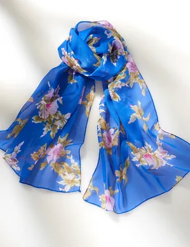 Chiffon-Schal mit Blütenmuster marine - 3Pagen - FashionsVida