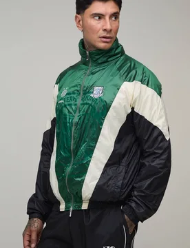 Herren Übergroße Trainingsjacke Mit Stehkragen, Circa 98 Wappen Und Farbblockdesign Für Große Größen Black Größe Small - boohooMAN - FashionsVida