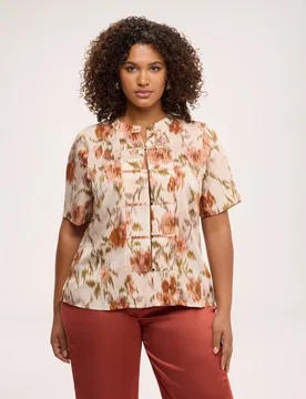 Blusa de mujer con estampado en raso de viscosa tejido ligero para una sensación agradable sobre la piel - Fiorella Rubino - FashionsVida