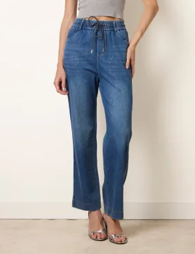 Paint Splashed Mirror Embellished Jeans - M / DENIM - female - Blue Vanilla - FashionsVida