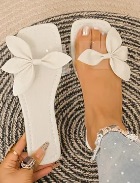 Sandalias planas de estilo bohemio en color azul menta para mujer con decoración de lazo, como zapatillas de casa y ropa de playa., Esencial para vac - Shein - FashionsVida