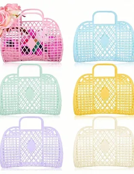 Cesta de lavandería de malla hueca tipo bolso de mano, bolsa de malla para lavandería, cesta de lavandería de malla plegable con asas, cesta de lav - Shein - FashionsVida