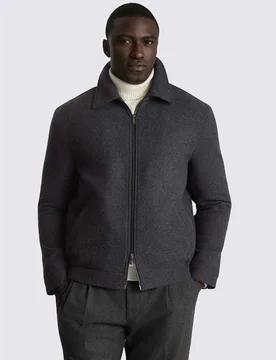 Pure Wool Quilted Zip Up Harrington Jacket Grey male - MOSS - FashionsVida