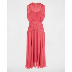 Vestido largo drapeado con escote redondo